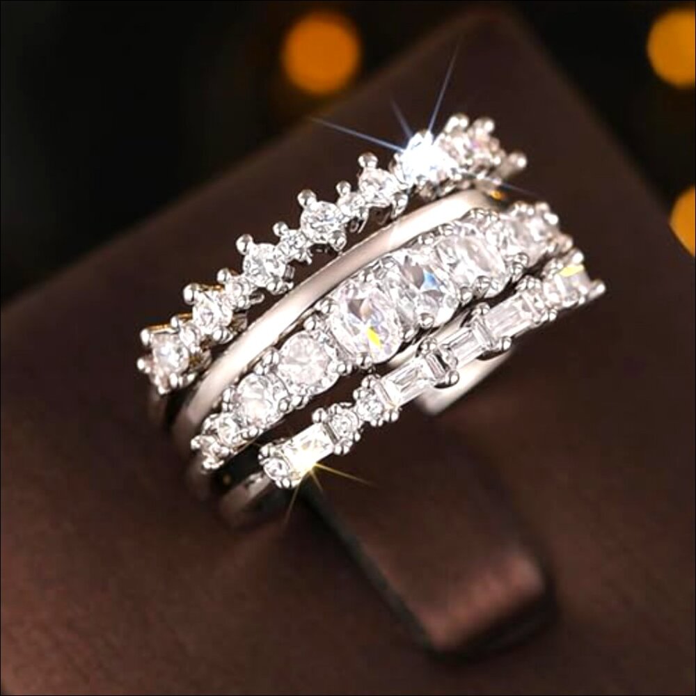 Alloy Silver Stackable Wedding Band Ring Set Size… - image 4